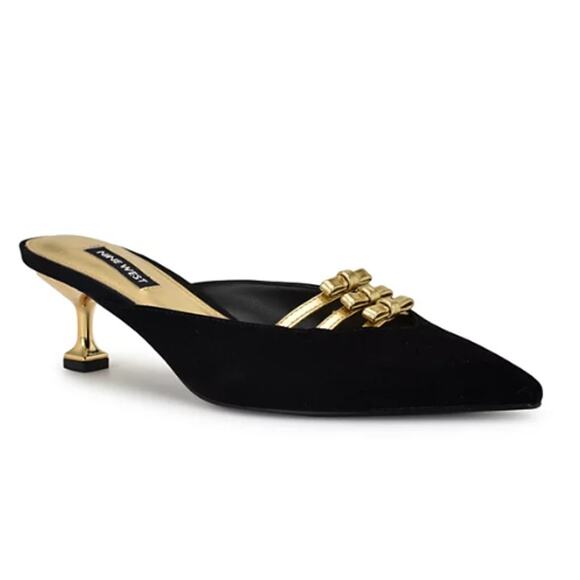 Nine West Weeka Slip On Pointy Toe Dress Mule Pumps in Black New Size 7 - Picture 1 of 8